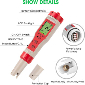 VIVOSUN 4-In-1 Digital pH Meter with pH/TDS/EC/Temp Function