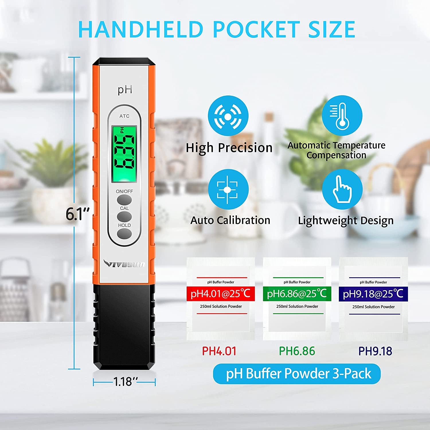 VIVOSUN pH Meter Digital pH Tester Pen 0.01 High Accuracy Water Quality Tester